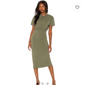 Lovers and Friends Easy Ruched Midi Dress in Olive Green